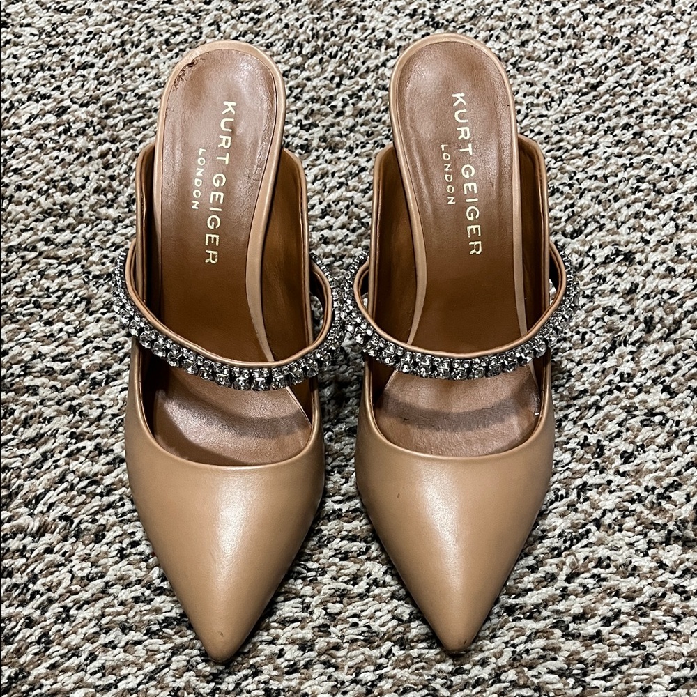 Kurt Geiger Tan Mules with Embellished Strap